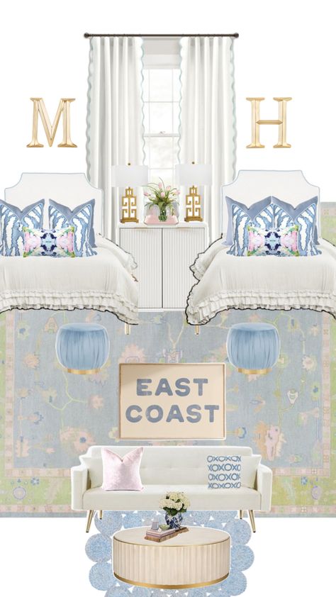 Traditional Style Dorm Sorority Dorm Room, Sorority House Rooms, Dorm Room Themes, Sorority Room, Preppy Dorm Room, College Dorm Room Inspiration, Dream Dorm Room, Coastal Preppy, College Dorm Room Essentials