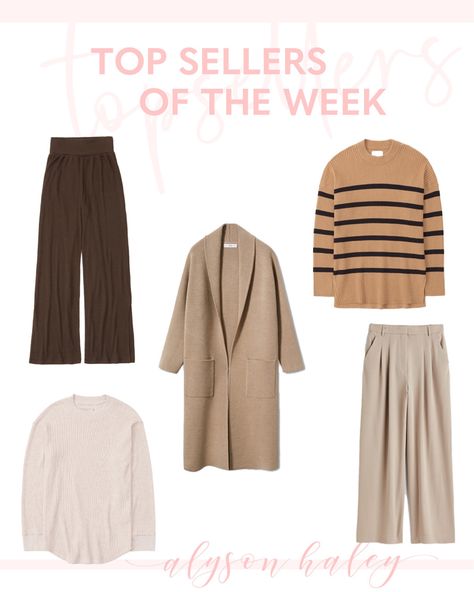 five best selling items of the week: • stripe top: runs tts • waffle knit top: runs big • pants: runs tts • coat: oversized fit but runs tts • brown set: runs tts #LTKunder100 #LTKSeasonal Brown Striped Sweater Outfit, Brown Striped Sweater, Striped Sweater Outfit, Alyson Haley, Big Pants, Waffle Knit Top, Cold Weather Outfits, Stripe Top, Oversized Coat