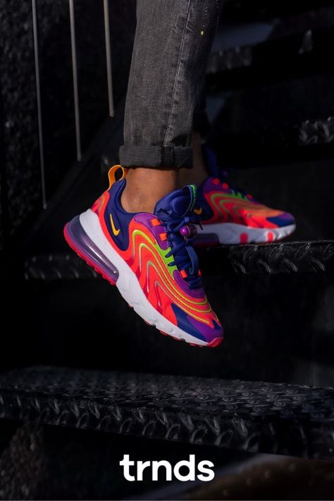 Nike Air Max 270 React Outfit, Neon Nike Shoes, Nike Shoes Women Fashion, Shoes Orange, Custom Shoes Diy, Nike Air Max 270 React, Air Max 270 React, Yellow Nikes, Pretty Shoes Sneakers