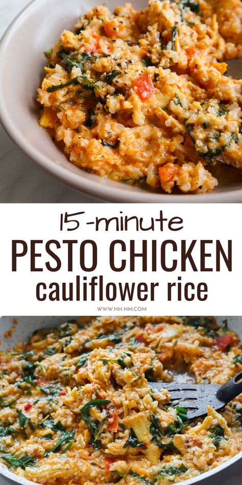 Cauliflower Rice Lunch Ideas, Healthy Dinner Recipes With Cauliflower, Healthy Carbless Dinner Recipes, Pesto Low Carb Recipes, Healthy Meals With Cauliflower, Low Carb Pesto Meals, Easy Protein And Veggie Meals, Low Carb Oven Meals, Restart Program Recipes