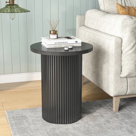 Hokku Designs Serwon Pedestal Wood Round End Table | Wayfair Black Side Table Living Room, Black Accent Table, Black End Tables, Small Accent Tables, Pedestal Side Table, Solid Wood Side Table, Round Wood Coffee Table, Round End Table, Accent Side Table