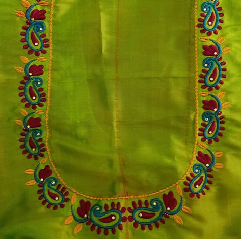 Red and dark green combination on light green blouse Dark Green Embroidery Blouse, Light Green Blouse Designs, Dark Green Combination, Mirror Blouse Design, Red Blouse Design, Mirror Blouse, Light Green Blouse, Dark Green Blouse, Green Combination