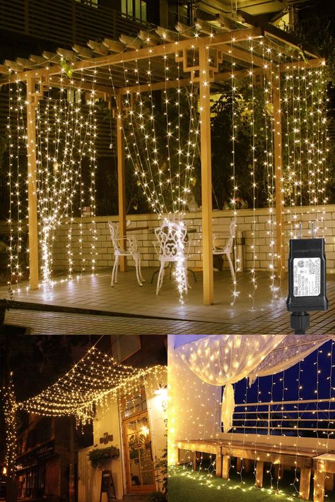 For Wedding Backdrop Patio Birthday Party, Plug in Indoor Outdoor Decorative Dangling Vertical Twinkle Lights (10x10 ft) - The LED lighted waterfall provide bright but not overwhelming elegant soft glow. It serves as night light, mood lighting or just extra accent lighting for any dark and dull place. The IP44 rated string light is designed to protected against splash water and withstand light rain. #curtainlights #hacks #colordiy #fairylights #decor #bedroomideas Fairy Light Curtain, Fairy Bedroom, Led Curtain Lights, Led Decoration, Led Curtain, Curtain String Lights, Led Decor, White Windows, Christmas Bedroom