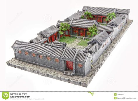 Photo about Exquisite model of Beijing's traditional courtyard house on white. Image of construction, architect, history - 12735052 Traditional Courtyard House, Chinese Courtyard House, Traditional Courtyard, Courtyard Homes, Traditional Chinese House, Courtyard Home, China House, Chinese Courtyard, Asian House