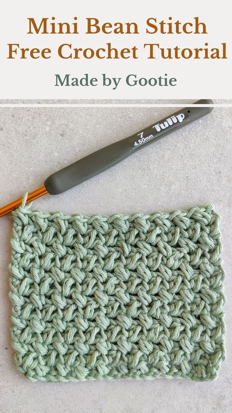 Mini Bean Stitch, Crochet Bloggers, Bean Stitch, Crochet Stitches For Blankets, Dishcloth Crochet Pattern, Easy Crochet Stitches, Crochet Blanket Afghan, Crochet Stitches Video, Crochet Dishcloths