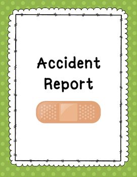 Accident Report   Any time a child is injured in any given way this form should be filled out. Book Cover Page, Incident Report, Health Journal, Child Care, Report Template, Teachers Pay Teachers, Teacher Store, Cover Pages, Childcare