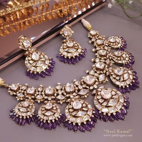 Neel Kamal Moissanite Polki Necklace Set Indian Bridal Choker Necklace Set, Jewellery Design Gold, Uncut Jewellery, Jewellery Stones, Necklace Trends, Indian Brides Jewelry, Latest Gold Jewellery, Polki Necklace Set, Polki Sets