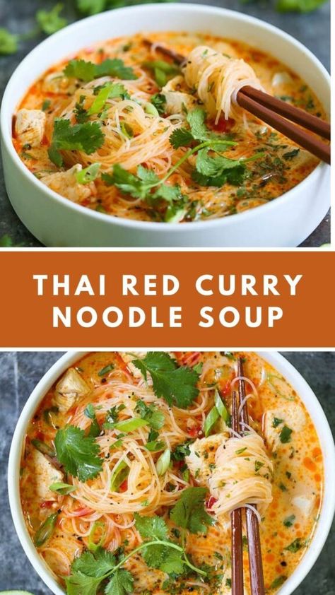 THAI RED CURRY NOODLE SOUP - WEEKNIGHT RECIPES Thai Red Curry Noodle Soup, Red Curry Noodle Soup, Curry Noodle Soup, Curry Noodles, Asian Soup, Winter Vegetables, Makanan Diet, Think Food, Asian Cooking