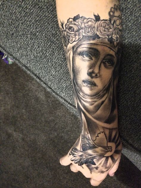 Saint Maria Tattoo, Saint Tattoo Design, Saint Rita Tattoo, Saint Tattoo Female, Santa Maria Tattoo Designs, St Lourdes, Saint Rose Of Lima, Rose Of Lima, St Rose Of Lima