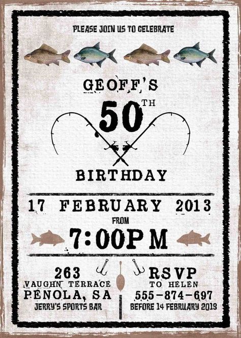 Birthday Party Invitations For Adults, Fishing Party Invitations, Mens Birthday Party Invitations, Birthday Party Ideas For Men, Fishing Invitations, Fishing Birthday Invitations, Fishing Themed Birthday Party, Ideas Birthday Party, Fishing Birthday Party