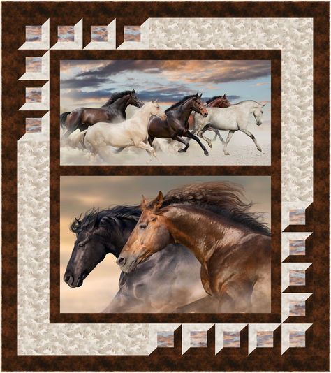 Wildlife Quilts, Quilt Panels, Wall Quilt Patterns, Panel Quilt Patterns, Horse Quilt, Fabric Panel Quilts, Horse Fabric, Quilt Border, Lap Quilts