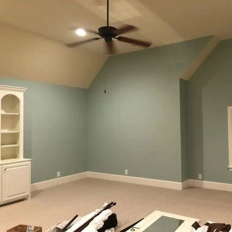 Sherwin Williams Fresh Eucalyptus SW 9658: 32 real pictures Eucalyptus Wall Color, Sherwin Williams Fresh Eucalyptus, Fresh Eucalyptus Sherwin Williams, Sherwin Williams Mineral Deposit, Eucalyptus Paint, Rainwashed Sherwin Williams, Salon Suites Decor, Choosing Paint, Fresh Eucalyptus