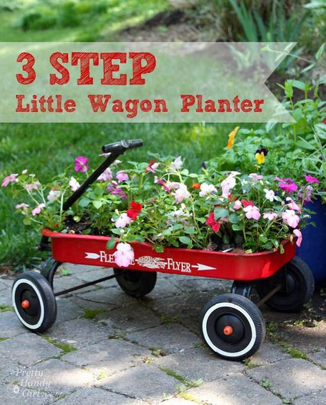 Steps Garden, Wagon Planter, Garden Wagon, Radio Flyer, Red Wagon, Diy Planters, Garden Lovers, Gardening For Beginners, Yard Ideas