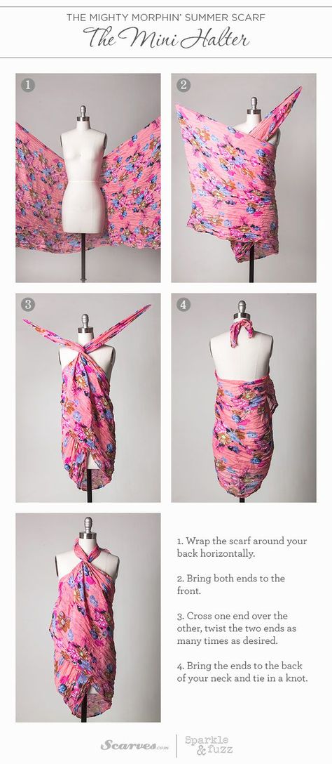 20 Stylish Ways To Wear A Scarf - Society19 Robe Diy, Convertible Clothing, Tie A Scarf, Dresses By Pattern, Sarong Wrap, Multiple Outfits, Beach Sarong, Diy Vetement, Diy Scarf