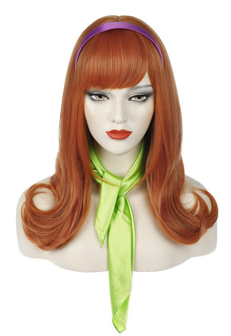 Daphne Cosplay, Ginger Copper Hair, Orange Wigs, Daphne Costume, Anime Wigs, Green Scarf, Copper Hair, Wig With Bangs, Party Halloween