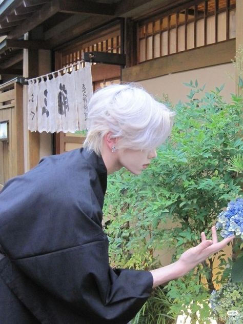 White Haired Asian Man, Boy Reference, White Hair Men, Boy With White Hair, Long White Hair, Fluffy Hair, Anime Hair, Hair Reference, Reference Poses