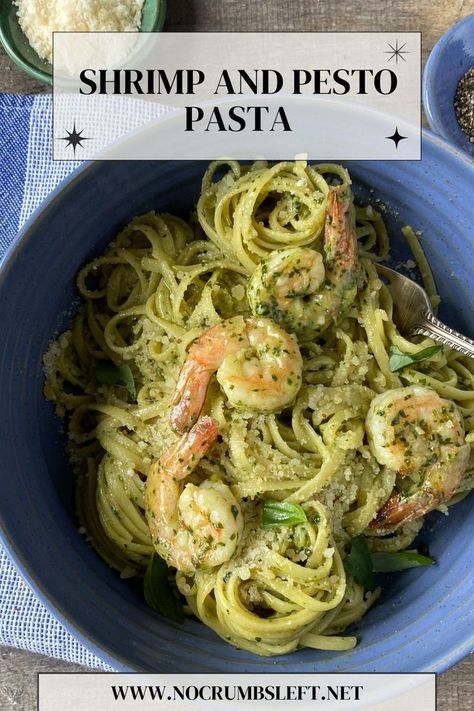 Shrimp and Pesto Pasta Shrimp And Pesto Pasta, Pesto Pasta Shrimp, Pesto Fettucini, Simple Shrimp Pasta, Shrimp And Pesto, Recipes Using Pesto, Pesto Shrimp Pasta, Shrimp Linguini, Shrimp Pasta Dishes