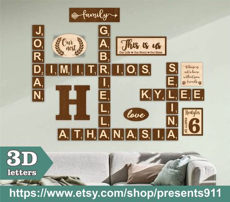 Scramble Letters, Tiles Wall Art, Letters For Wall Decor, Letters For Wall, Scrabble Tile Wall Art, Wall Decor Letters, Large Wooden Letters, Scrabble Wall, Wooden Wall Letters