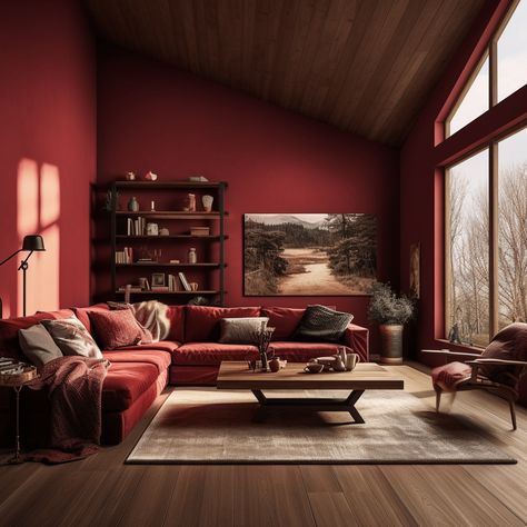 Red Living Room Ideas: 13 Ways To Embrace This Trending Colour 14 Red Living Room Aesthetic, Red Painted Room, Red Wall Living Room, Red Walls In Living Room, Dark Red Living Room, Dark Red Room, Red Leather Sofa Living Room, Red Living Room, Red Room Aesthetic