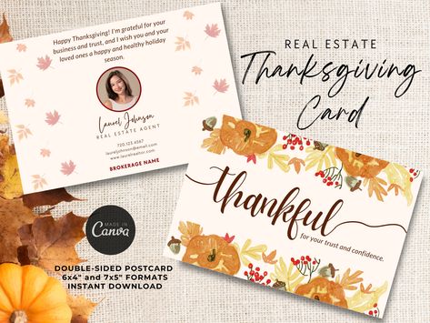 Canva Marketing, Realtor Postcards, Open House Real Estate, Realtor Social Media, Real Estate Postcards, Real Estate Agent Marketing, Email Newsletter Template, Real Estate Business Cards, Thanksgiving Card