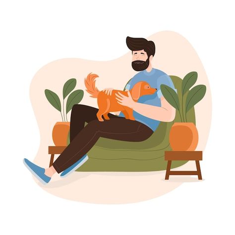 Hand drawn man with dog | Free Vector #Freepik #freevector #pet-owner #pet-illustration #animal-care #pet-care Man With Dog, Free Vector Illustration, Drawing Style, Man And Dog, Dog Illustration, Vector Hand, Alter Ego, Cat Illustration, Animal Illustration