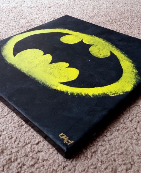 Batman Canvas Painting by ElleiMarie on Etsy Batman Painting Ideas, Batman Canvas Painting, Batman Painting, Batman Room, Games Console, Paint Night, Canvas Ideas, Painting Ideas On Canvas, Canvas Projects