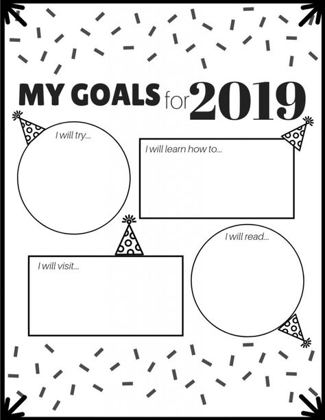 New Year Resolution Worksheet for Kids New Years Resolution Kids, Free Goal Printables, Kids New Years Eve, New Year Coloring Pages, Social Service, Kids Goals, Year Goals, Goals Worksheet, Elementary Learning