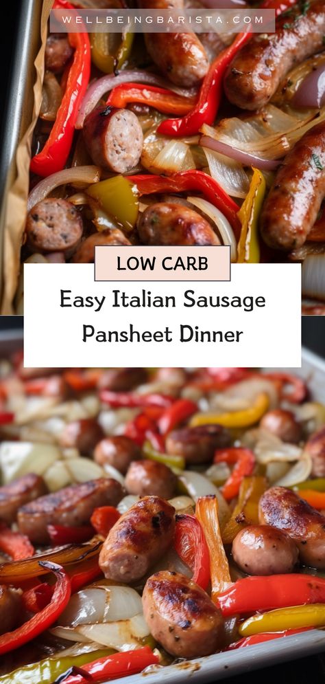 Bake onions, peppers, and sausage in sheet pan, Mix with Italian seasoning and generously drizzle with olive oil. This sheet pan meal is easy, flavorful, and satisfying.

#sheetpan #italiansausage
 #sausagebake Sausage And Peppers Bake, Sheet Pan Italian Sausage And Peppers, Oven Roasted Sausage And Peppers, Sheet Pan Italian Sausage And Veggies, Sheet Pan Meals Sausage, Whole 30 Sheet Pan Recipes, One Sheet Meals, Oven Sausage And Peppers, Sausage And Veggies Skillet