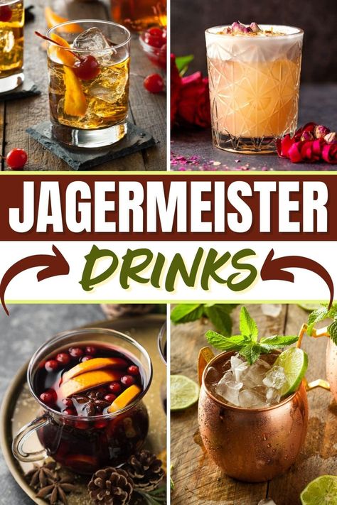 Try these Jagermeister drinks for cocktails with a kick! From an old-fashioned to a mule to sangria, happy hour just got an upgrade. Jaegermeister Drinks Recipes, German Cocktails Recipes, Drinks With Jagermeister, Jagermeister Recipes, Jager Cocktails, Jagermeister Drinks Recipes, German Cocktails, Jagermeister Cocktails, Jagermeister Shots