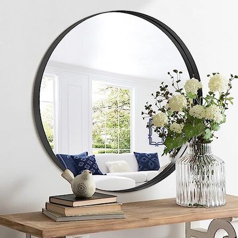 ELABORATE HANDCRAFT: This Trvone round mirror 32inch wall mirror is handcrafted with care and attention to details and design. We use High Quality Aluminum Alloy and Mirror Materials to guarantee the sturdiness and consistent aesthetic beauty of the design. We apply brushed aluminum alloy to build the frame, presenting a beautiful reflection. The brushed gold finish is really an eye catching addition to any wall making them look extraordinary! Mirrors For Bedroom, Gold Round Mirror, Round Mirror Decor, Round Gold Mirror, Fireplace Mantle Decor, Black Wall Mirror, Gold Mirror Wall, Circle Mirror, Decorative Mirror