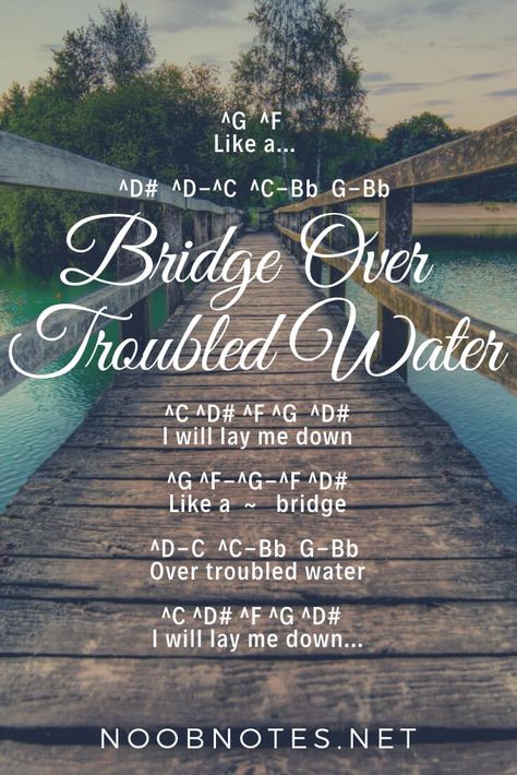 Originally recorded in 1970 by Simon & Garfunkel, “Bridge Over Troubled Water” has also been covered by other popular artists including Elvis Presley, Aretha Franklin, Linda Clifford, David Archuleta, The Jackson 5, Peggy Lee, Tom Jones, Bob Marley, LeAnn Rimes, Barry Manilow and Bonnie Tyler. It has been covered recently as a charity single to support victims … Kalimba Songs, Learn To Play The Piano, Letter Notes, Kalimba Music, Piano Sheet Music Letters, Piano Music Easy, Peggy Lee, Best Advice Quotes, Piano Notes Songs