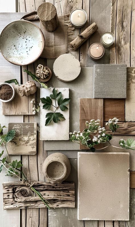 Moodboard materials terrace rustic Farmhouse Moodboard, Scandi Farmhouse, Contemporary Lodge, Interior Design Portfolio Layout, Material Samples, Materials Board Interior Design, Rustic Cafe, Stone Wall Design, Material Board