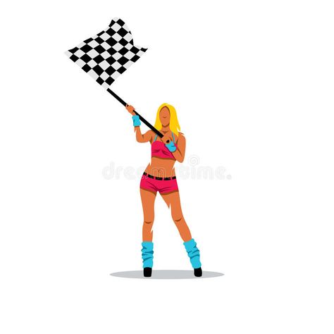 Beautilful girl waving racing flag. Vector Illustration. royalty free illustration Race Flag, Racing Flag, Flag Vector, Free Illustration, Human Poses, The Race, Race Track, Free Illustrations, Stock Illustration