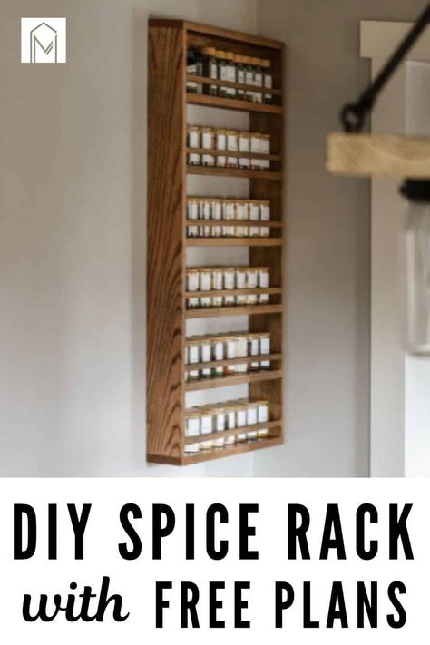 Spice up your kitchen organization with this amazing DIY spice rack! Free woodworking plans included! Diy Wooden Spice Rack Ideas, Spice Rack Diy Wall, Diy Wall Mounted Spice Rack, Diy Seasoning Organizer, Spice Rack Ideas Wall, Wall Spice Rack Ideas Diy, Tiny Home Organization Hacks, Diy Wooden Spice Rack, Diy Wall Spice Rack