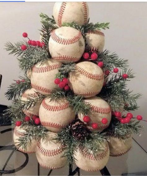 Baseball Christmas Tree, Tree Bows, Ideas Christmas Tree, Baseball Christmas, Baseball Crafts, Christmas Light Installation, Hanging Christmas Lights, Holiday Greenery, Christmas Tree Bows