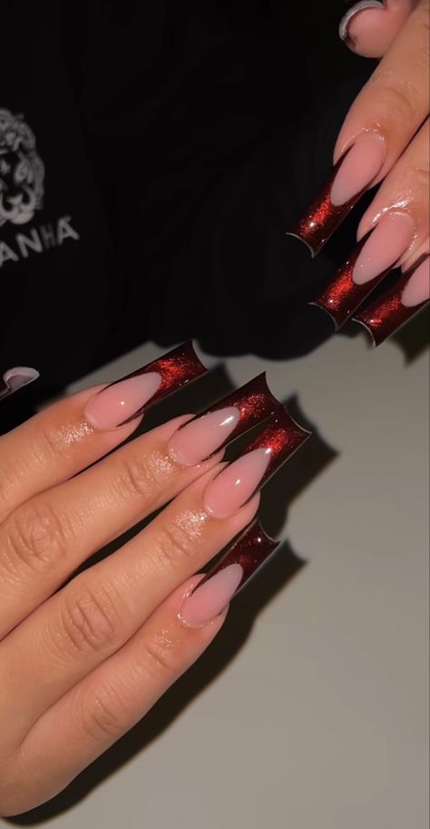 Dark Red Nails, Tapered Square Nails, Cute Short Nails, Colored Acrylic Nails, Pink Acrylic Nails, Prom Nails, Pretty Acrylic Nails, Square Nails, Long Acrylic Nails