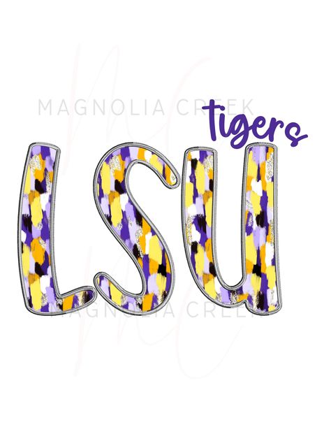 For all the LSU girlies 💜🐯 Crawfish Art, Painted Banners, Lsu Tigers Logo, Lsu Baseball, Lsu Football, Letters Png, Football Art, Denim Wear, Painted Letters