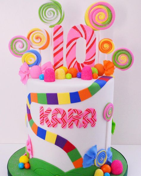 Ally Sweet Creations on Instagram: “🍭Candy land Cake 🍭 #candyland #candylandparty #candylandcake #candy #pink #satinicefondant #satinice #cake #birthday #birthday cake” Candyland Birthday Cake Ideas, Candyland Cake Ideas 1st Birthdays, Candy Land Cake Ideas, Candy Land Theme Cake, Mom Cupcakes, Candyland Cupcakes, Candyland Birthday Cake, Kavidi Items, Candyland Cakes