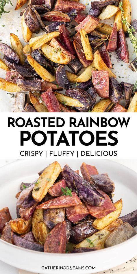 Rainbow Potatoes, Easy Roasted Potatoes, Vegan Christmas Dinner, Vegan Christmas Cookies, Roasted Potato Recipes, Vegan Christmas Recipes, Easy Potato Recipes, Potato Recipe, Picky Eater Recipes