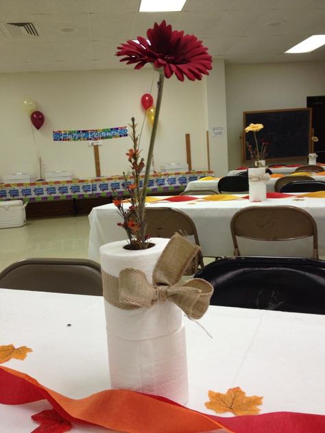 Plumber Retirement - Flower with TP vase Plumber Graduation Party, Plumber Party, Plumber Humor, Sunshine Committee, Retirement Ideas, Retirement Invitations, Simple Dinner, Retirement Party, Retirement Parties