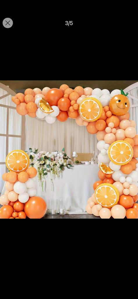 173 Orange Balloon Flower Ring Arch Set, Macaron Light Orange Balloon, Suitable For Shower Orange Theme Fruit Birthday Party Decoration With White Balloon DecorationI discovered amazing products on SHEIN.com, come check them out! Oranges Party Decor, White Balloon Decoration, Oranges Themed Party, Tangerine Themed Party, Citrus Theme Balloon Arch, Orange Fruit Theme Party, Orange Themed Party, Fruit Birthday Party, Orange Theme