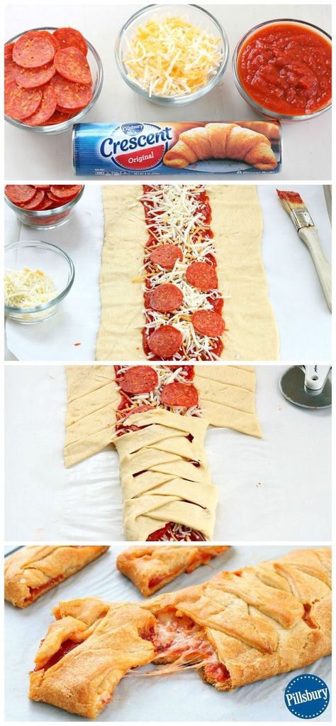 Pepperoni Pizza Braid, Pizza Braid, Kuih Lapis, Resepi Biskut, Crescent Roll Recipes, Easy Cheese, Cheese Stuffed, Pizza Night, Idee Pasto Sano