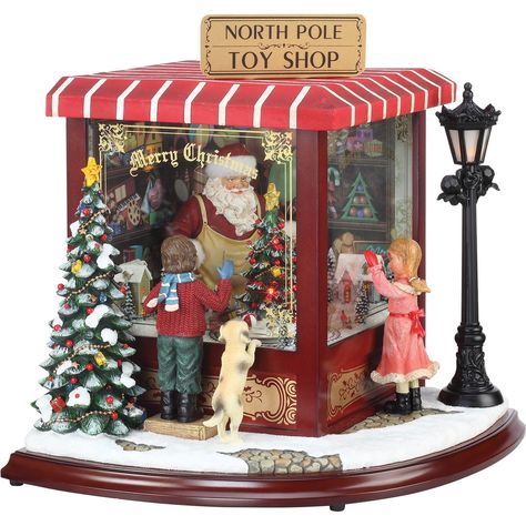 0000 Coffee Shop Music, Christmas Toy Shop, Santa North Pole, Christmas Music Box, Santa Toys, Christmas Village Display, Christmas Central, Toy Shop, Christmas Villages