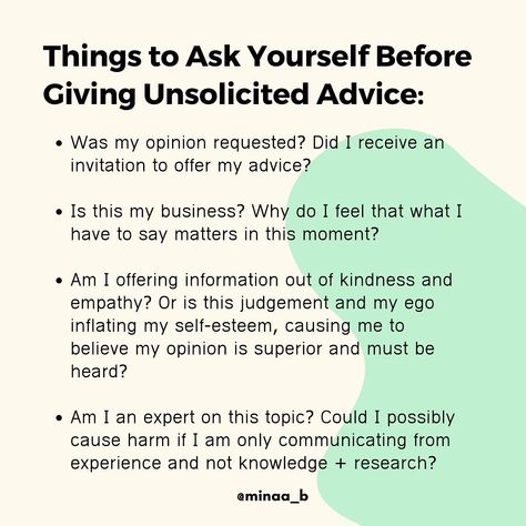 Minaa B., LMSW    † on Instagram: “Please know this, unsolicited advice is never welcomed.  This is ego work. This is self-reflection work.  We must get to a place where we…” Unsolicited Advice Quotes, Ego Work, Advise Quotes, Opinion Quotes, Unsolicited Advice, Parenting Done Right, Mom Life Quotes, Therapy Worksheets, Self Reflection