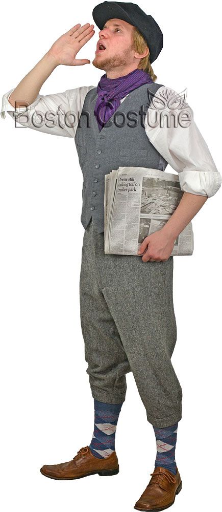 Newsboy Paperboy Outfit, Newsboy Outfit, Newsies Costume, 1930s Costumes, Gatsby Themed Party, Gray Vest, Paper Boy, Outfit Png, Paper Dress