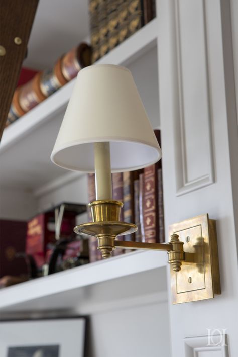 Deborah Leamann Interior | 1744 Homestead House Library Sconces Bookshelves, Built In Bookshelves With Sconces, Library Shelf Lighting, Bookshelf With Lighting, Library Lights On Bookcase, Bookcase Lighting Ideas Built Ins, Bookcase Lights, Bookshelf Light, Library Loft