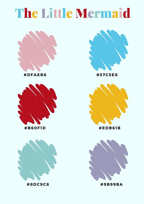 The Little Mermaid Color Palette 🌊 Little Mermaid Color Palette, Ariel Color Palette, Disney Color Palette, Mermaid Color Palette, Mermaidcore Aesthetic, Mermaid Sisters, Ariel Color, Mermaid Colors, Disney House