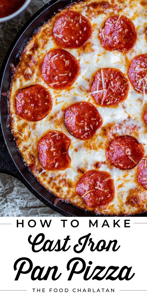 Homemade Pan Pizza, Cast Iron Pan Pizza, Pan Pizza Recipe, Make Pizza At Home, The Food Charlatan, Pizza At Home, Best Pans, Food Charlatan, Vital Wheat Gluten