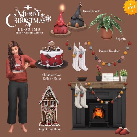 DOWNLOAD Free - No ads Merry Christmas Leo Sims, Christmas City, Fireplace Christmas, Cc Furniture, Sims 5, Christmas Fireplace Decor, Sims 4 Cc Furniture, Christmas Fireplace, Sims 4 Build