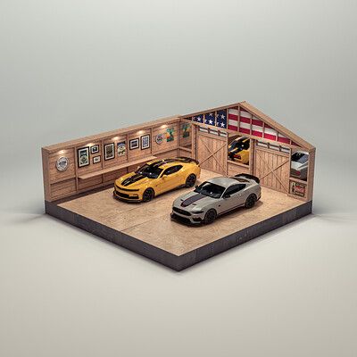 ArtStation - German Legends Diorama Hot Wheels Diorama Garage, Diorama Garage 1/64, Model Car Display Ideas, Hot Wheels Diy, Diecast Cars Display, Casa Garage, Diorama 1:64, Old Vs New, Small Game Rooms